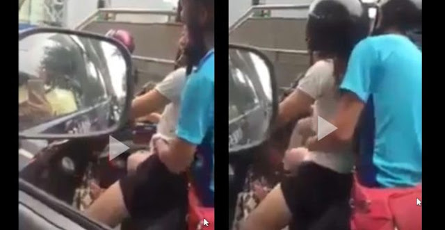 Clip: Hết hồn đôi nam nữ sờ soạng nhau trên xe máy khi tham gia giao thông